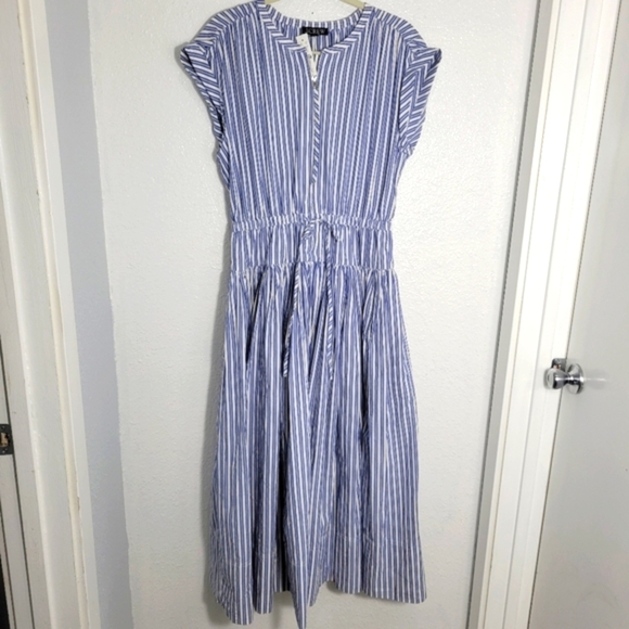 J Crew Drop-waist midi dress in cotton poplin CA686 Size M NWT Blue White - Picture 4 of 10